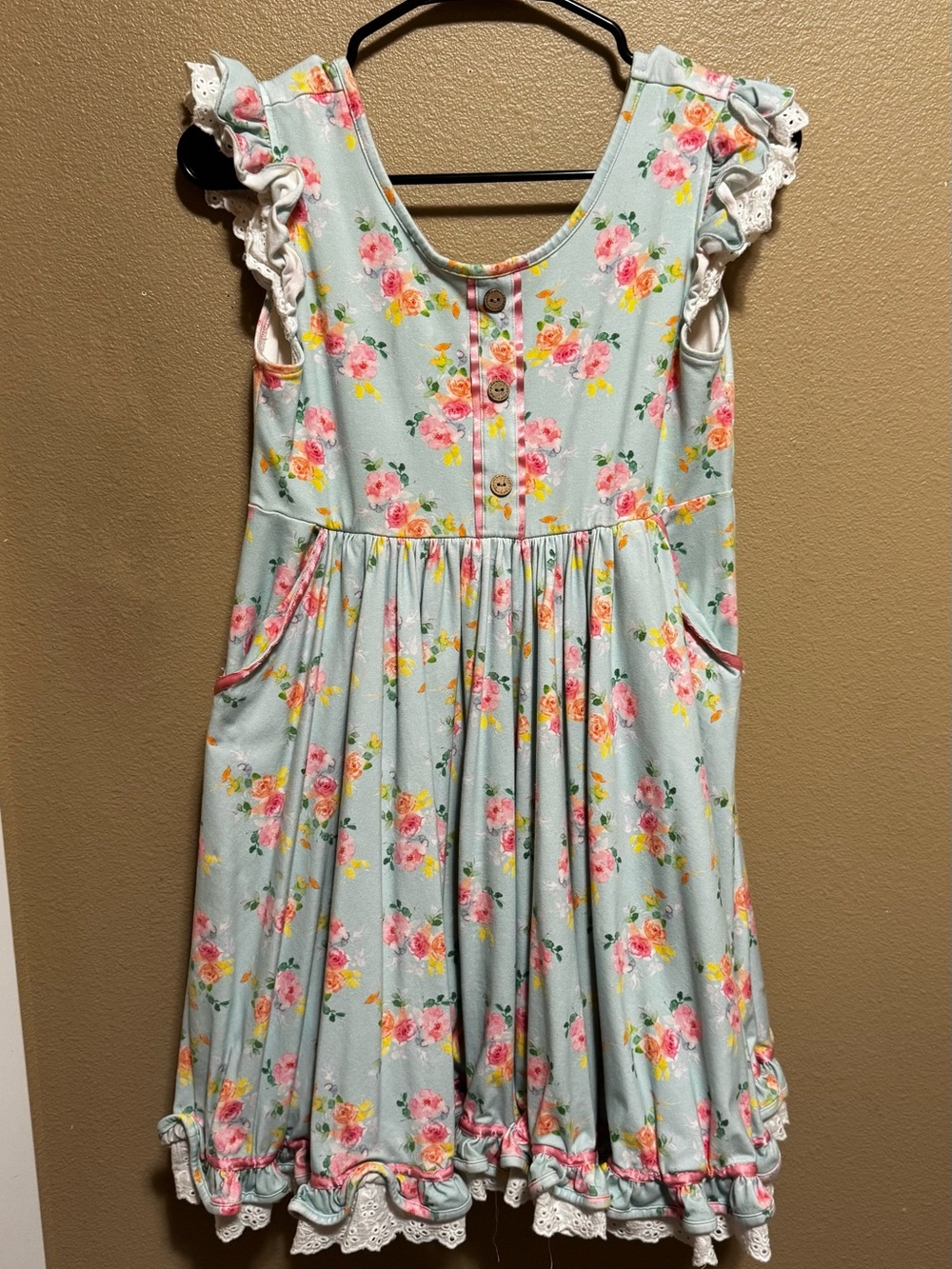 Makena Lane Blue Floral Ruffle Lace Dress Size 14 Boutique